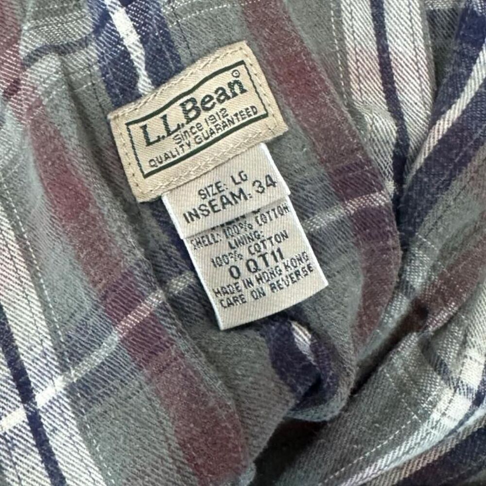 L.L.Bean tan & cream cotton pants with plaid lining, size L - Picture 2 of 5